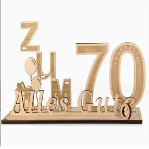Wooden 70th Birthday Table Decoration Party Sign German Blessings DIY Wood Craft Decor
