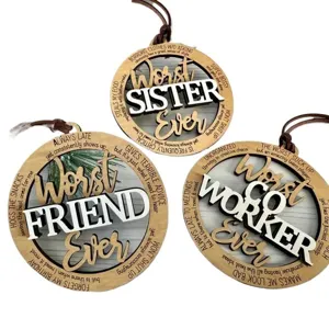 Funny wooden hanging ornaments set, worst sister friend coworker sarcastic gift decor.