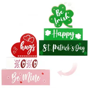 Valentine and St Patrick's Day tiered tray decor wooden signs for home table decor.
