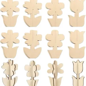 Artisanat de fleurs en bois brut, decoupes de bois DIY a peindre pour enfants et adultes.
