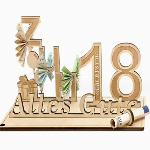 Wooden 18th birthday money gift holder German party decoration wooden craft ornament.