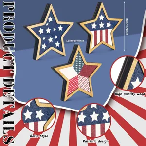 Wooden star decorations for July 4th Independence Day, patriotic design detail view.