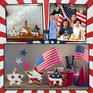 Patriotic 4th of July wooden star table decor set, Independence Day party table decorations.