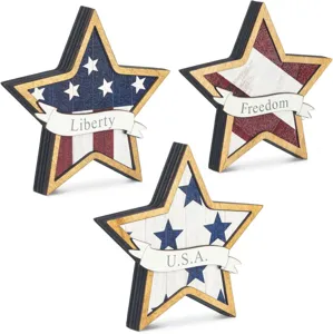 American Independence Day Wooden Star Tabletop Decor Patriotic 4th of July Tiered Tray Wooden Sign Ornament Home Party