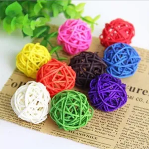 Parrot Rattan Ball Toys Colorful Natural Chew Toys For Cockatiel Parakeet Bird Training Interactive Pet Supplies