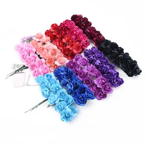 Artificial mini paper roses flower bundles colorful DIY craft wedding box accessories set