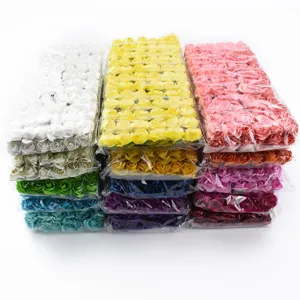 Detailed view of colorful foam artificial roses packed in neat rows, ideal for DIY crafts.