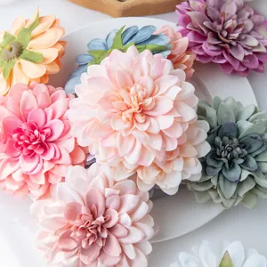 Artificial dahlia flower heads detail view, perfect for wedding decoration, wreaths and DIY crafts.
