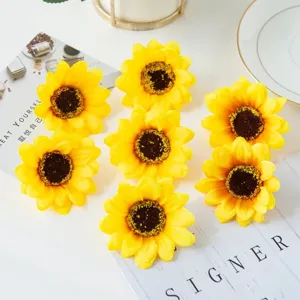Têtes de tournesol artificielles fausses fleurs jaunes en vrac pour couronne de mariage