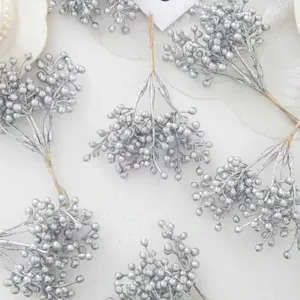 Silver artificial berry branches Christmas wreath DIY decoration materials floral crafts 10pcs