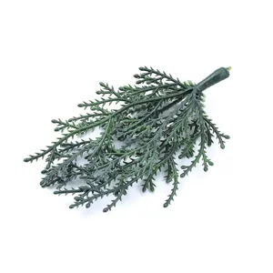 Artificial pine needle branch 10cm fake green plant for Christmas tree wreath decor detail