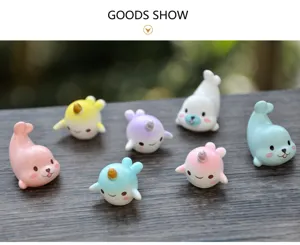 Cute mini resin seal and narwhal animal figurines set for micro landscape and dollhouse.