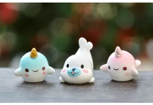 Cute miniature cartoon marine animal figurines, resin micro landscape blind box toys set.
