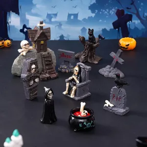 Halloween micro landscape resin ornament set spooky skull ghost house graveyard decor