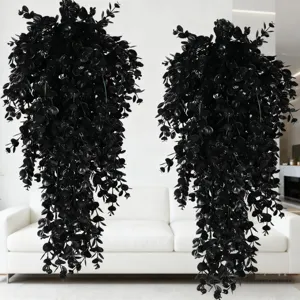 Black artificial eucalyptus hanging vine, fake plants for indoor outdoor Halloween decor.