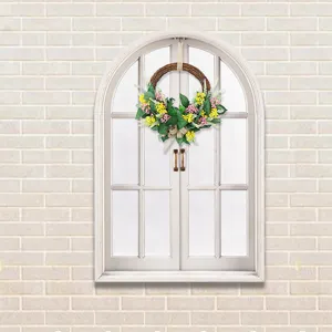 Artificial flower wreath for home door decoration, spring floral garland pendant for window hanging.
