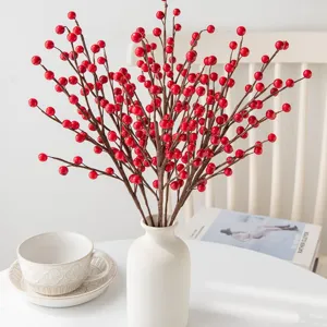 Ramas de bayas rojas artificiales bayas de Navidad falsas tallos florales decoración hogar