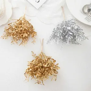 Ramos de follaje metálico artificial, plantas doradas y plateadas para decoración DIY.