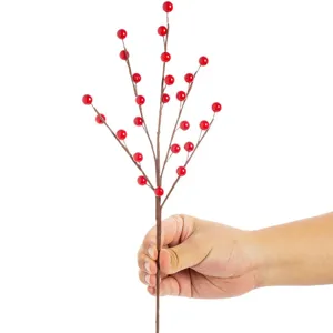Rama de bayas rojas artificiales para decoración de árbol de navidad corona DIY vista