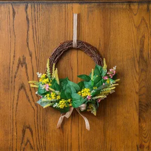 Artificial flower wreath for front door hanging, rustic farmhouse home decor and wall display.