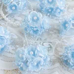 Forcine per capelli con fiori artificiali azzurri accessori floreali da sposa materiale fai da te