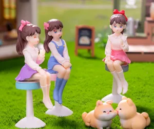 Cute resin bestie girl figurines and small dog figures for micro landscape desktop car decor.