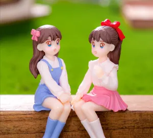 Close-up detail shot of cute bestie girl figurines, perfect miniature landscape DIY decor.