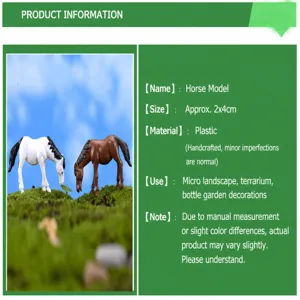 Miniature plastic horse figurines detail showing size and material for micro landscapes.