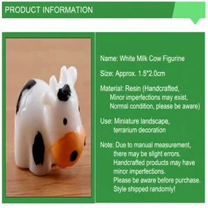 Mini white resin cow figurine for micro landscape moss bottle DIY decoration accessory.