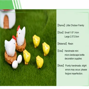 Miniature resin chicken family figurines for micro landscape decoration and moss bottle crafts.