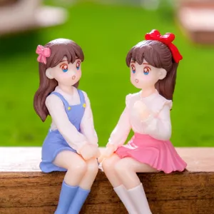 Cute bestie girl figurines micro landscape ornaments for desktop car dashboard decor.