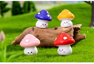 Cute colorful miniature mushroom figurines set for micro landscape potted plant decor 4pcs