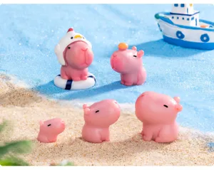 Set de miniaturas capibara rosa, figuras de animales de resina para escritorio y decoración de tartas.