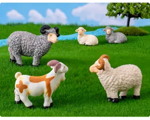 Figuras de ovejas de resina en miniatura para paisaje de musgo y detalles de jardín.