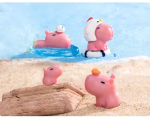 Lindas figuras de capibara rosa en miniatura, decoracion micro paisaje de resina y topper.