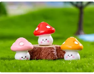 Miniature mushroom figurines set, cute resin plant pots decor, micro landscape desktop ornaments.