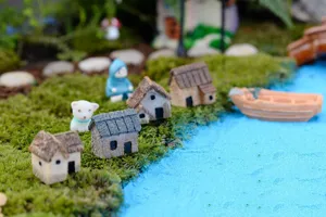 Miniature maisons en résine paysage de mousse ensemble d'ornements de bonsaï vue détaillée