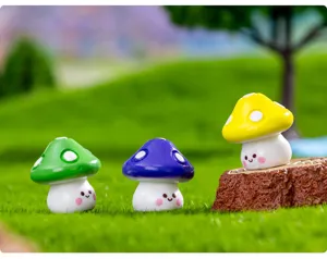 Mini mushroom figurines for micro landscape, cute resin crafts for succulent plant desktop decor.