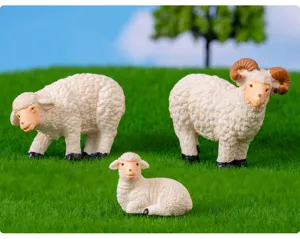 Juego de figuras de ovejas de resina en miniatura para paisaje de musgo, decoración de jardín.