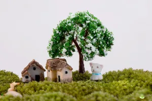 Miniature paysage de mousse résine ornement simulation bâtiment plantes en pot décoration détails.