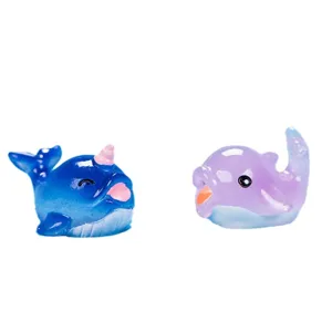 Miniature resin whale and dolphin figurines cute animal toys for fish tank aquarium decor.