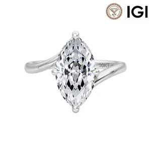 Anello Bypass con Diamante Creato in Laboratorio Taglio Marquise Colore D VS1 Argento Sterling 925 Placcato Oro 14K Gioielli Minimalisti Donna