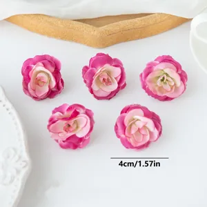 Artificial silk rose flower heads, pink gradient floral DIY crafts for wedding party decor.