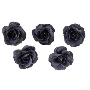 Black artificial silk rose flower heads bulk for DIY wedding decoration and crafts