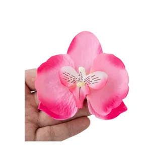 Artificial Phalaenopsis Orchid Flower Head Pink Fabric Flower for DIY Hair Clips Decor