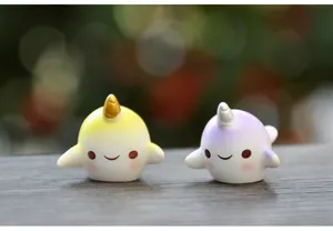 Mini cute cartoon narwhal resin figurine detail, perfect for aquarium micro landscape decor.