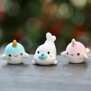Cute mini cartoon marine animal seal figurine set for aquarium micro landscape decor