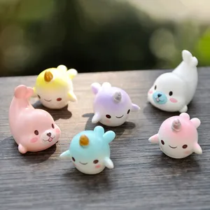 Cute mini cartoon marine animal seal resin figurines set for micro landscape decor