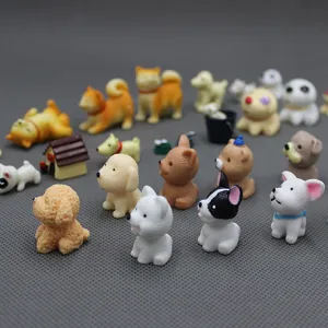 Cute mini resin puppy dog figurines set for micro landscape DIY desktop decor and cute crafts.
