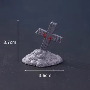 Halloween miniature cross tombstone resin ornament micro landscape spooky decoration prop